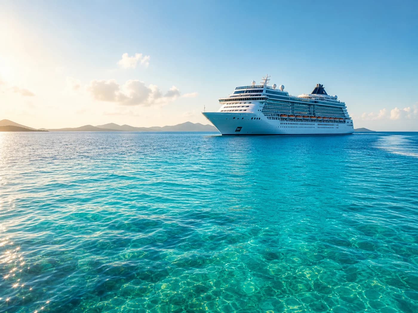 Crucero navegando sobre mar Caribe calmo